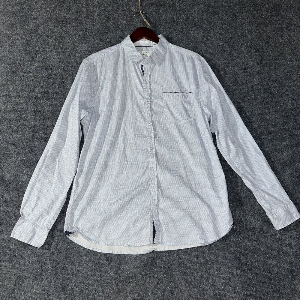 Paper Denim & Cloth Shirt Mens Large Slim Fit Blue Floral  Cotton Stretch Pocket